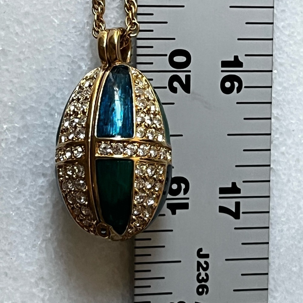 Gold and Blue green Pendant locket Necklace by Swarovski - Picture 6 of 10